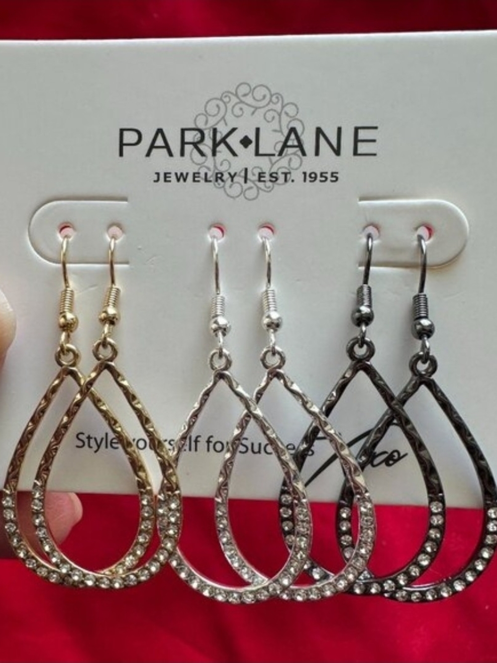 BNIB - Park Lane Trio Teardrop Dangle Earrings — Gold, Silver, Hemitite